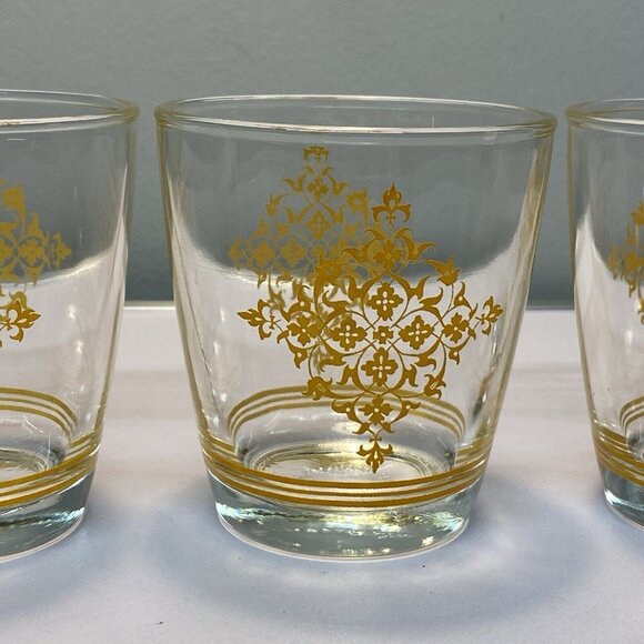 Vintage Hazel Atlas Sour Cream Glasses Yellow Gold Lace 1/2 Pint Set 3 MCM Drink - Picture 10 of 11